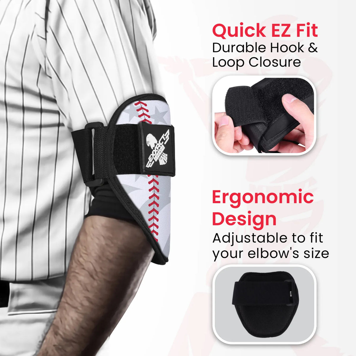 Exxact Sports Baseball Elbow Guard with Adjustable Strap - White Flag