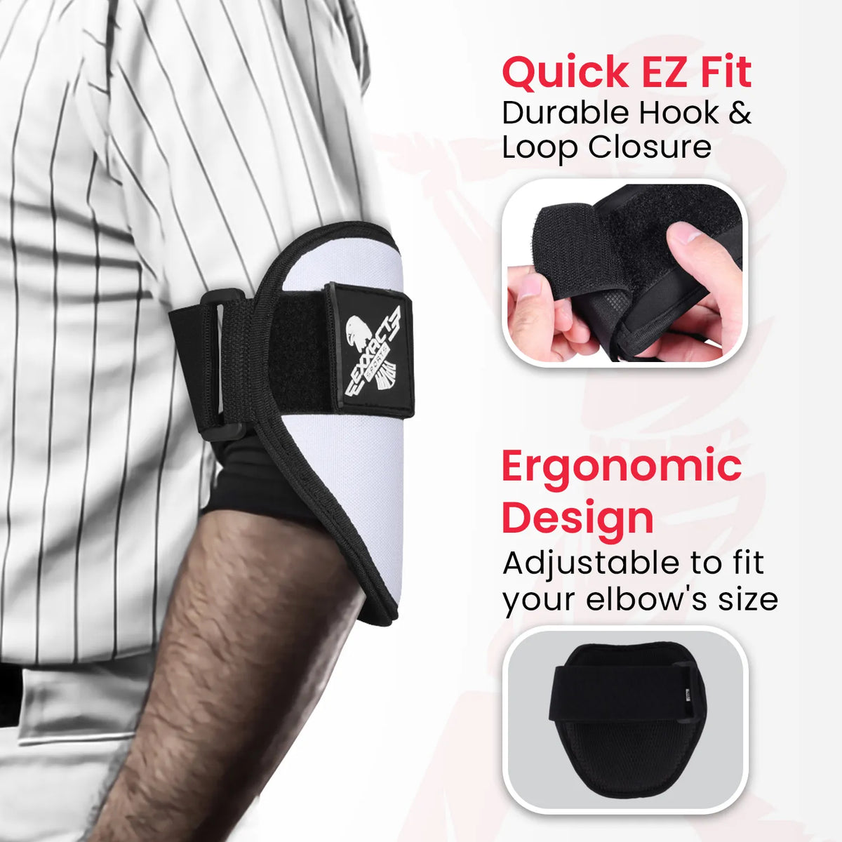 Exxact Sports Baseball Elbow Guard with Adjustable Strap - White