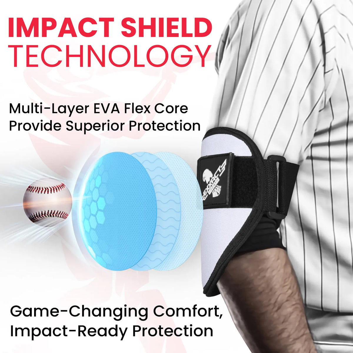 Exxact Sports Baseball Elbow Guard with Adjustable Strap - White