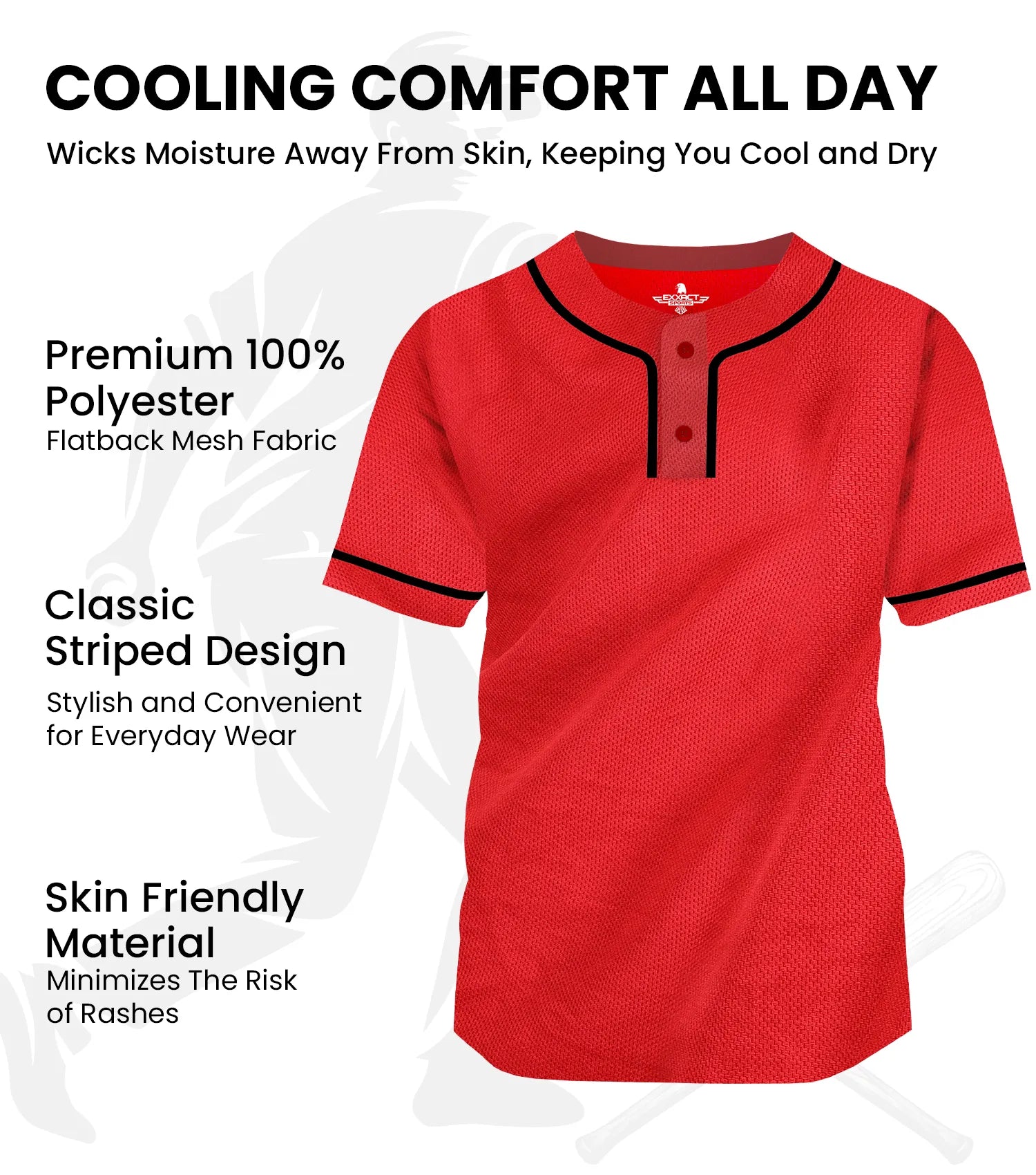 Exxact Sports Baseball Jersey for Men and Women 2-button Plain jersey - Red