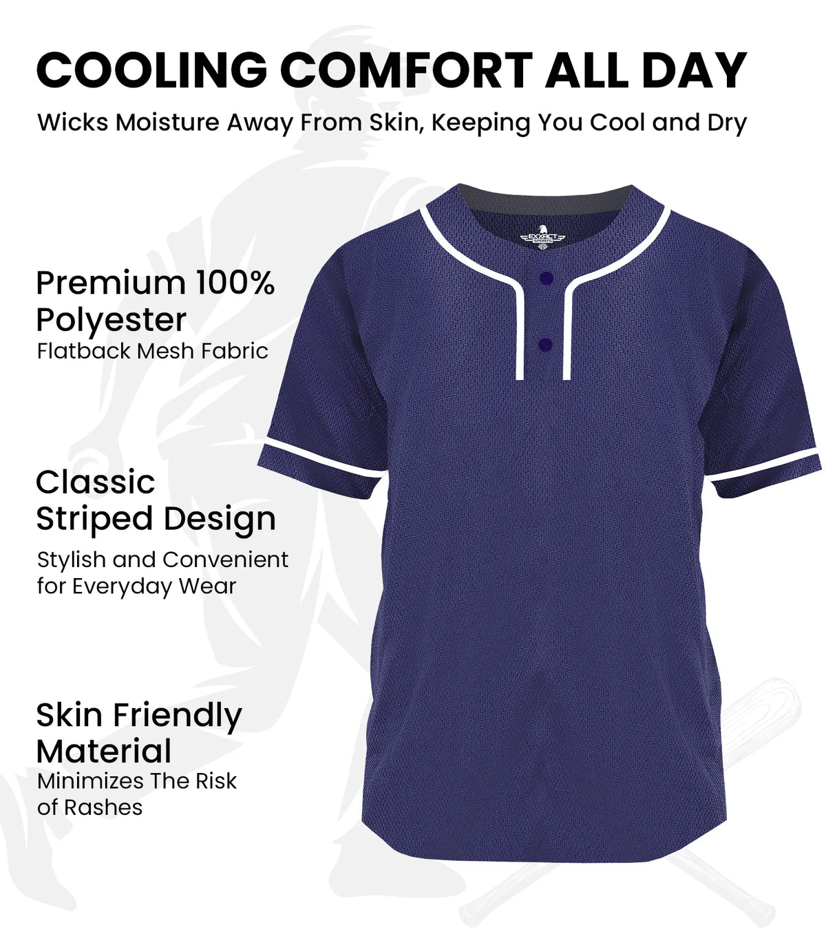 Exxact Sports Baseball Jersey for Men and Women 2-button Plain jersey - Navy