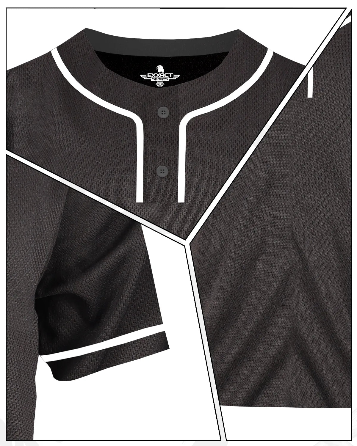 Exxact Sports Baseball Jersey for Men and Women 2-button Plain jersey - Black