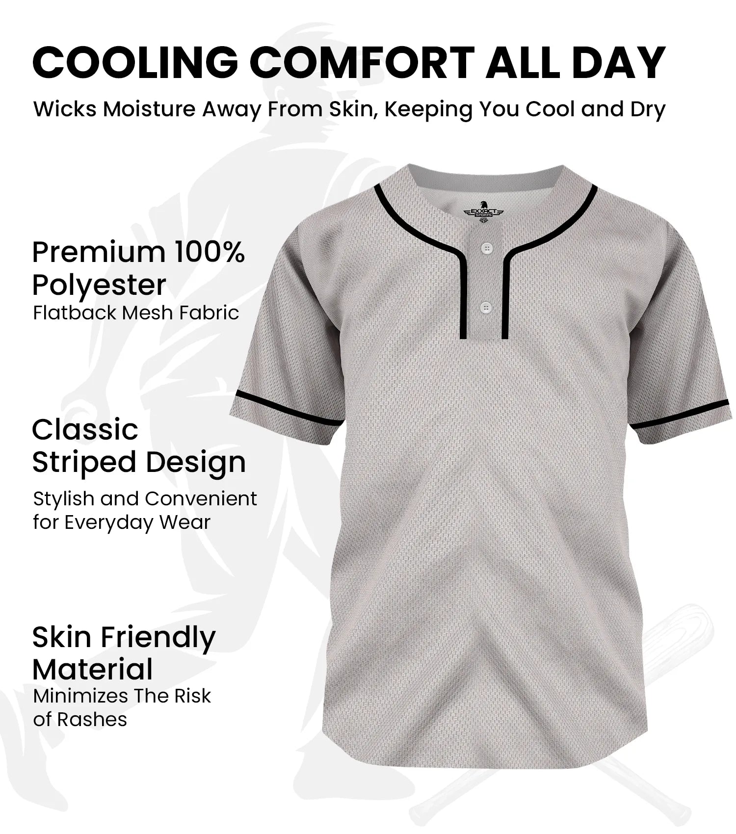 Exxact Sports Baseball Jersey for Men and Women 2-button Plain jersey - Gray