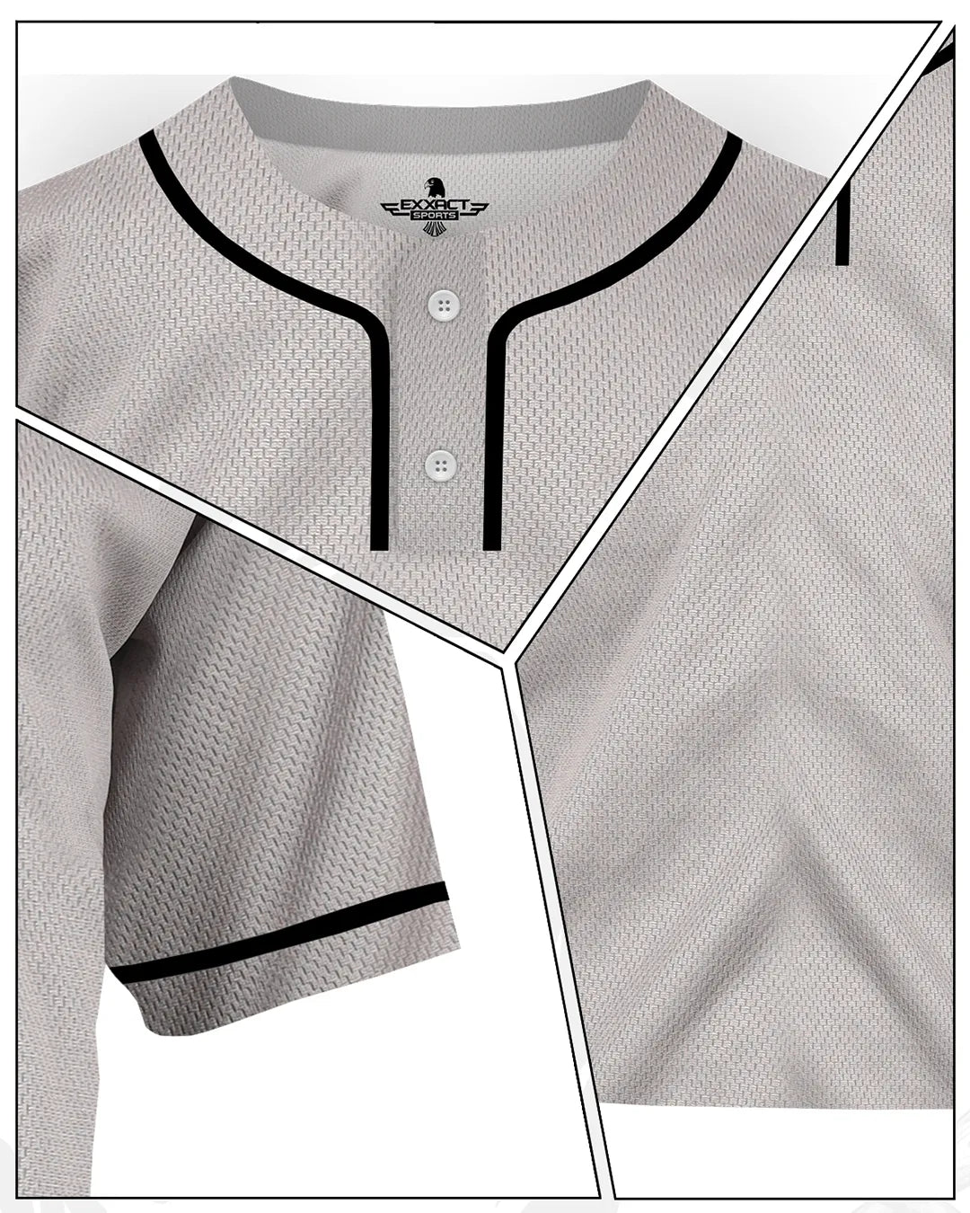 Exxact Sports Baseball Jersey for Men and Women 2-button Plain jersey - Gray