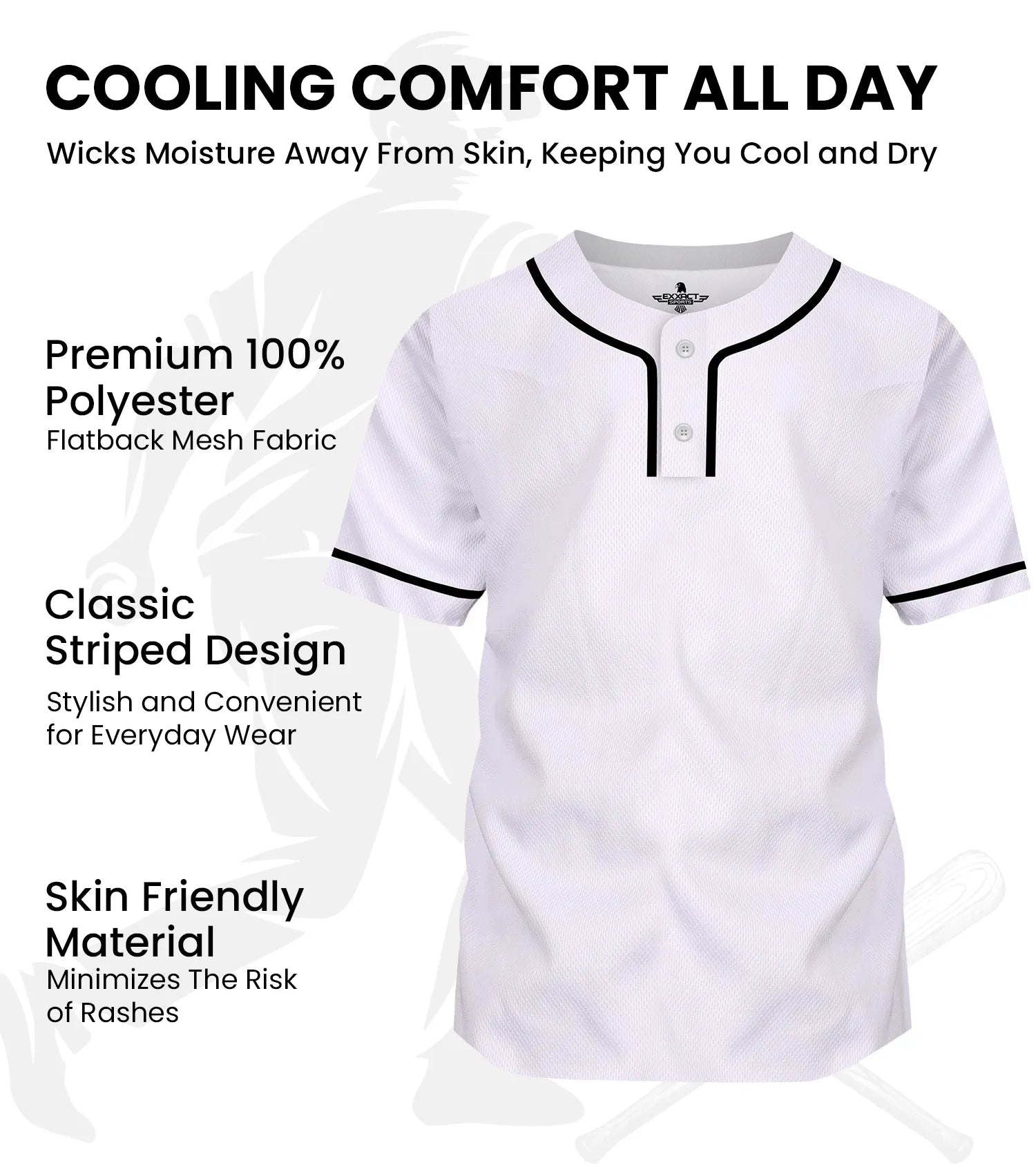 Exxact Sports Baseball Jersey for Men and Women 2-button Plain jersey - White