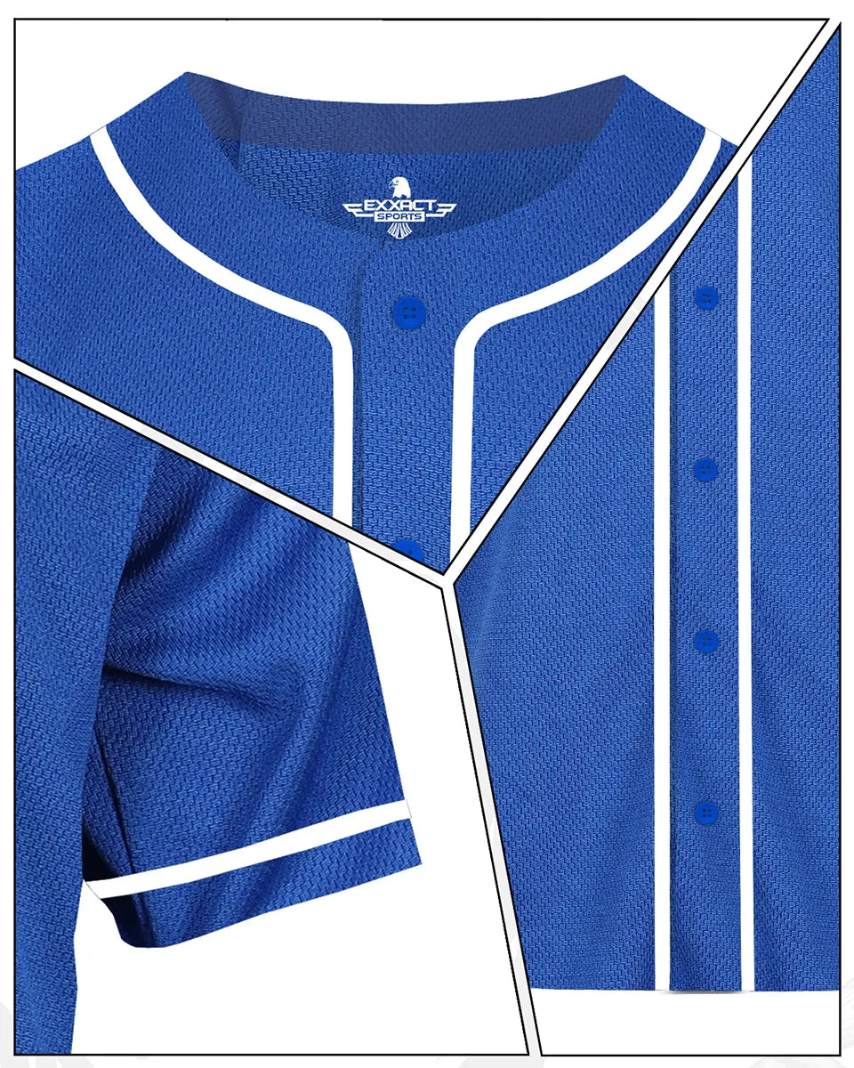 Exxact Sports Baseball Jersey for Men and Women Button Down Plain - Royal Blue