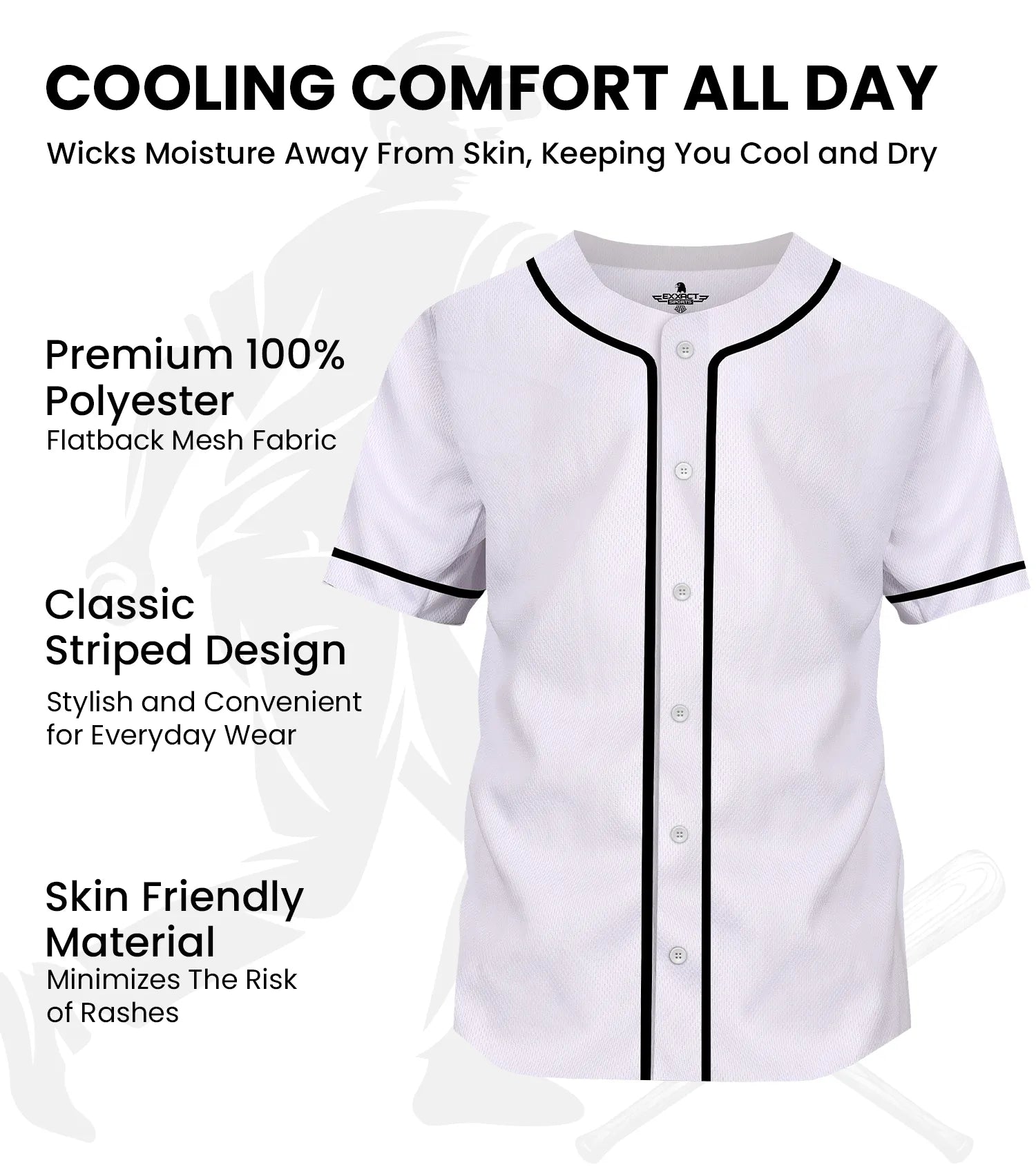 Exxact Sports Baseball Jersey for Men and Women Button Down Plain - White