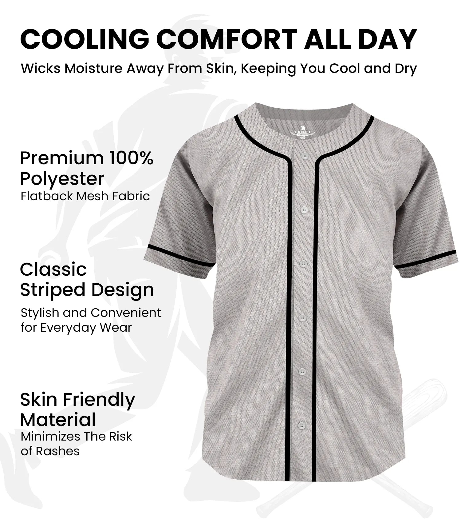 Exxact Sports Baseball Jersey for Men and Women Button Down Plain - Gray