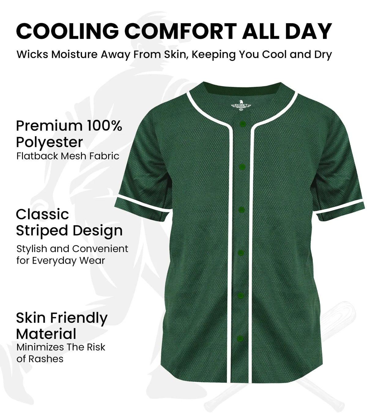 Exxact Sports Baseball Jersey for Men and Women Button Down Plain - Dark Green