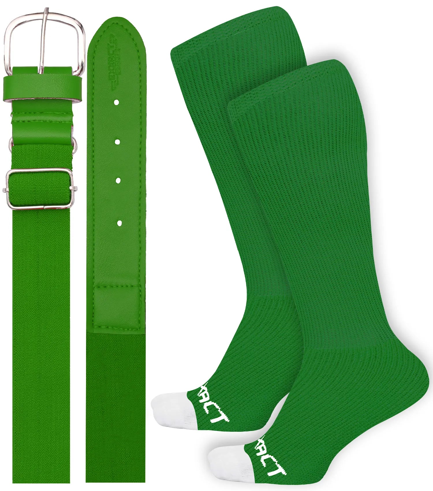 Exxact Sports Baseball Socks and Belt Combo Set for Boys & Girls Adult Youth Sizes - Kelly Green