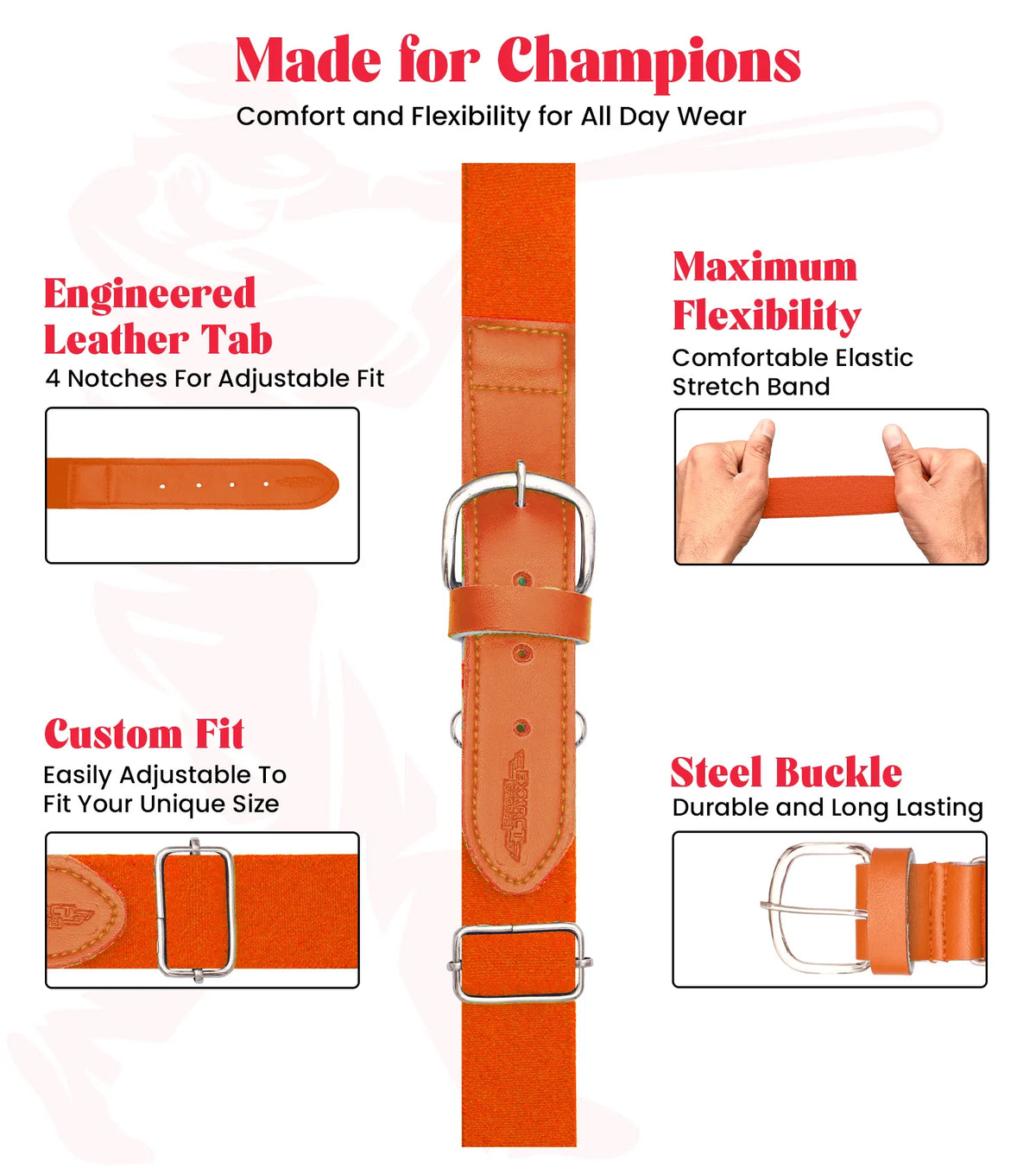 Exxact Sports Baseball Socks and Belt Combo Set for Boys & Girls Adult Youth Sizes - Orange