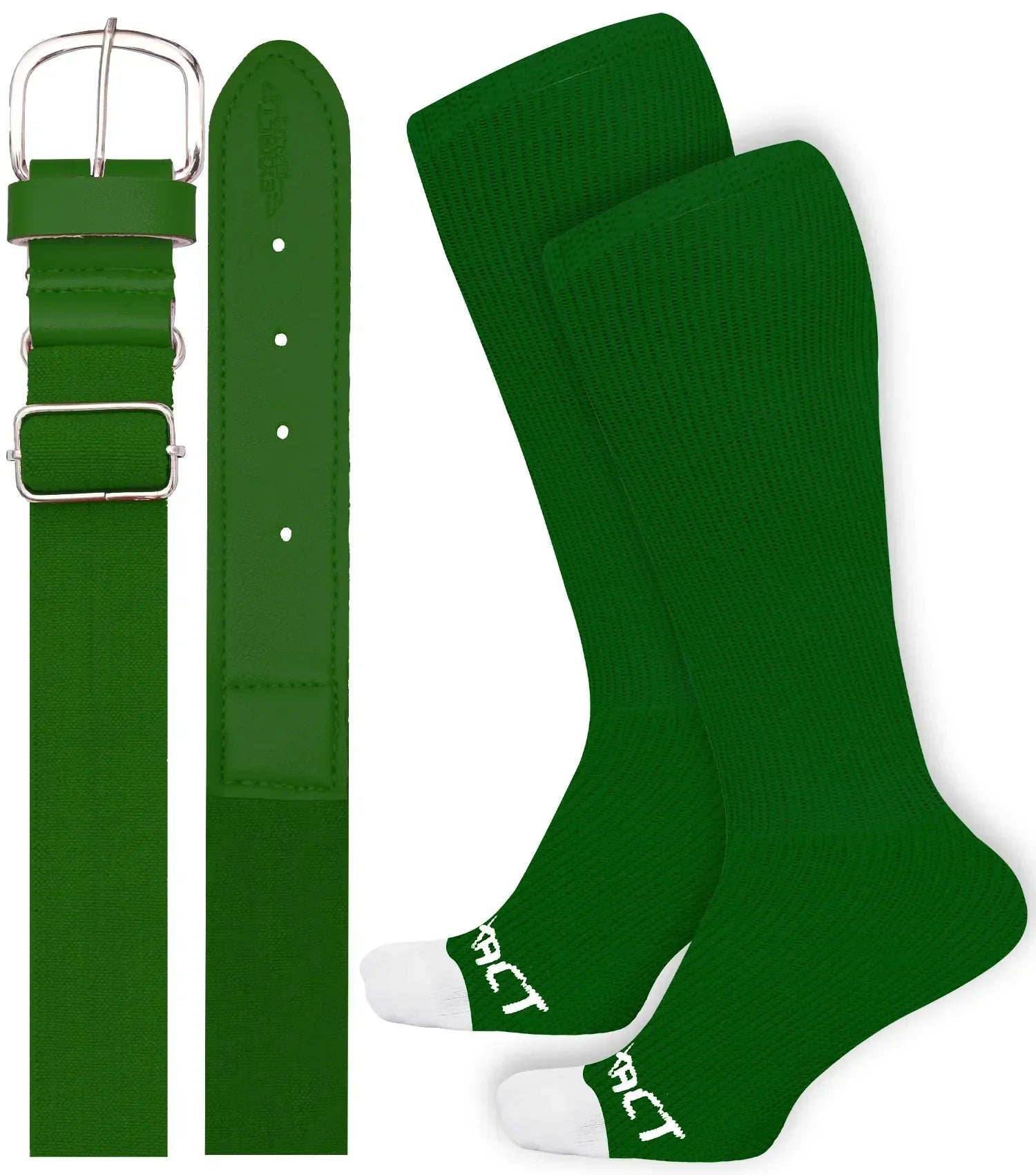 Exxact Sports Baseball Socks and Belt Combo Set for Boys & Girls Adult Youth Sizes - Dark Green
