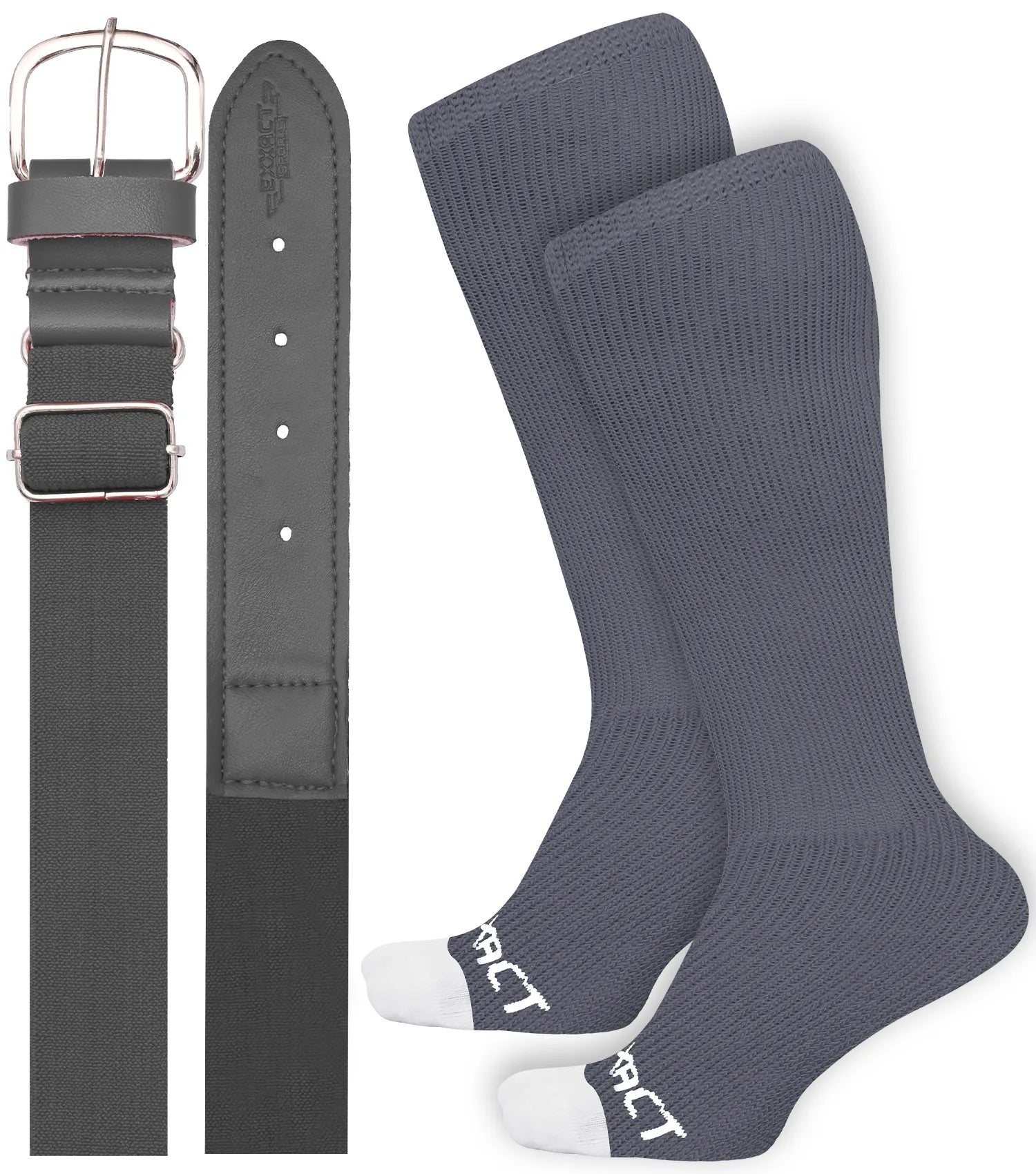 Exxact Sports Baseball Socks and Belt Combo Set for Boys & Girls Adult Youth Sizes - Charcoal