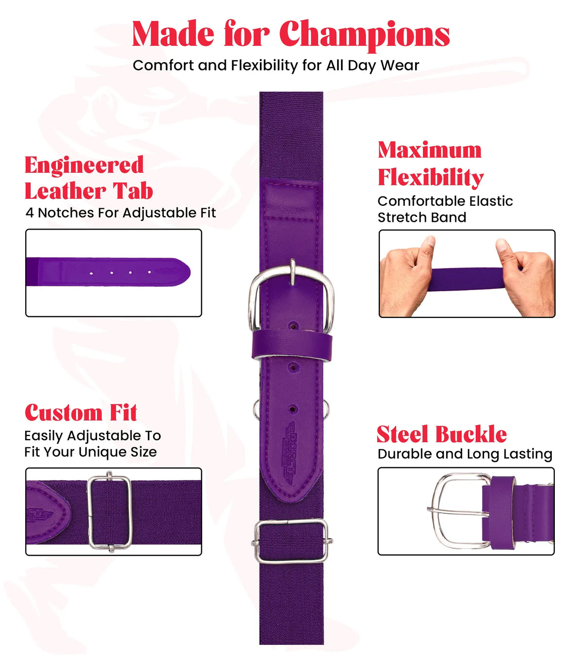 Exxact Sports Baseball Socks and Belt Combo Set for Boys & Girls Adult Youth Sizes - Purple