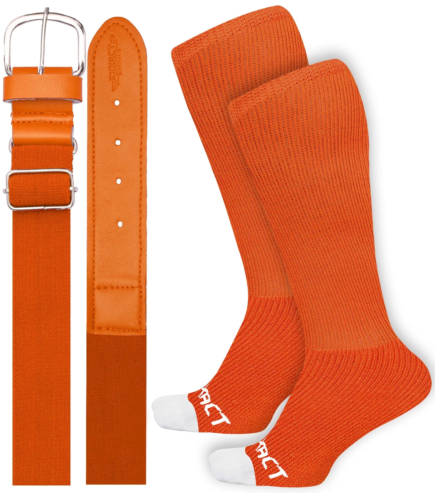 Exxact Sports Baseball Socks and Belt Combo Set for Boys & Girls Adult Youth Sizes - Orange