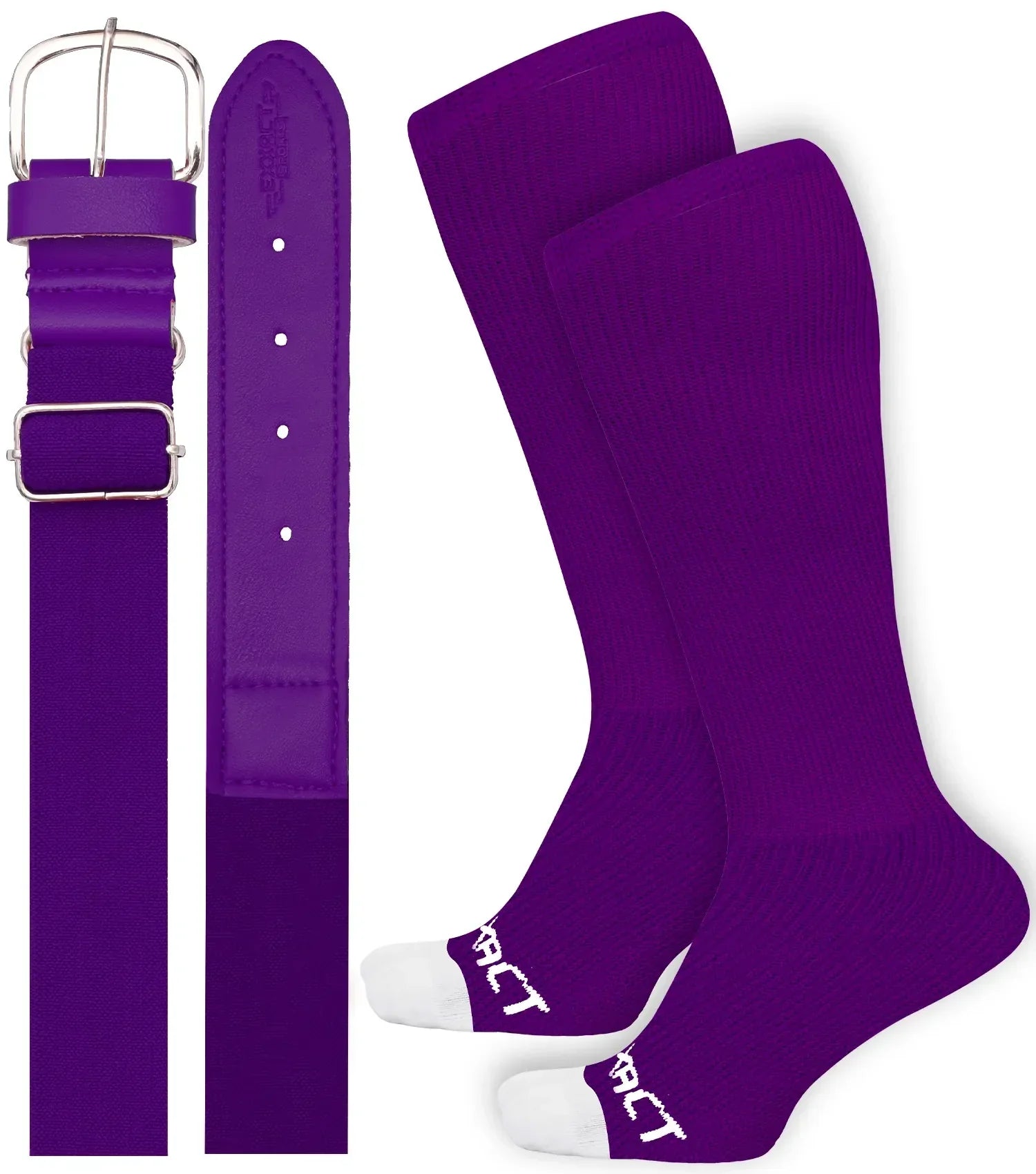 Exxact Sports Baseball Socks and Belt Combo Set for Boys & Girls Adult Youth Sizes - Purple
