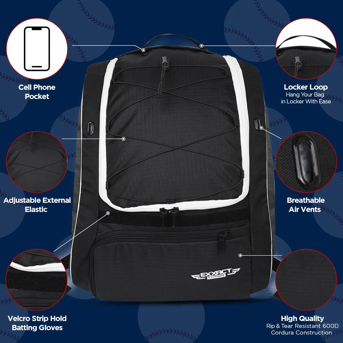 Exxact Sports Black Baseball Bat Bag with Seperate Cleats Compartment