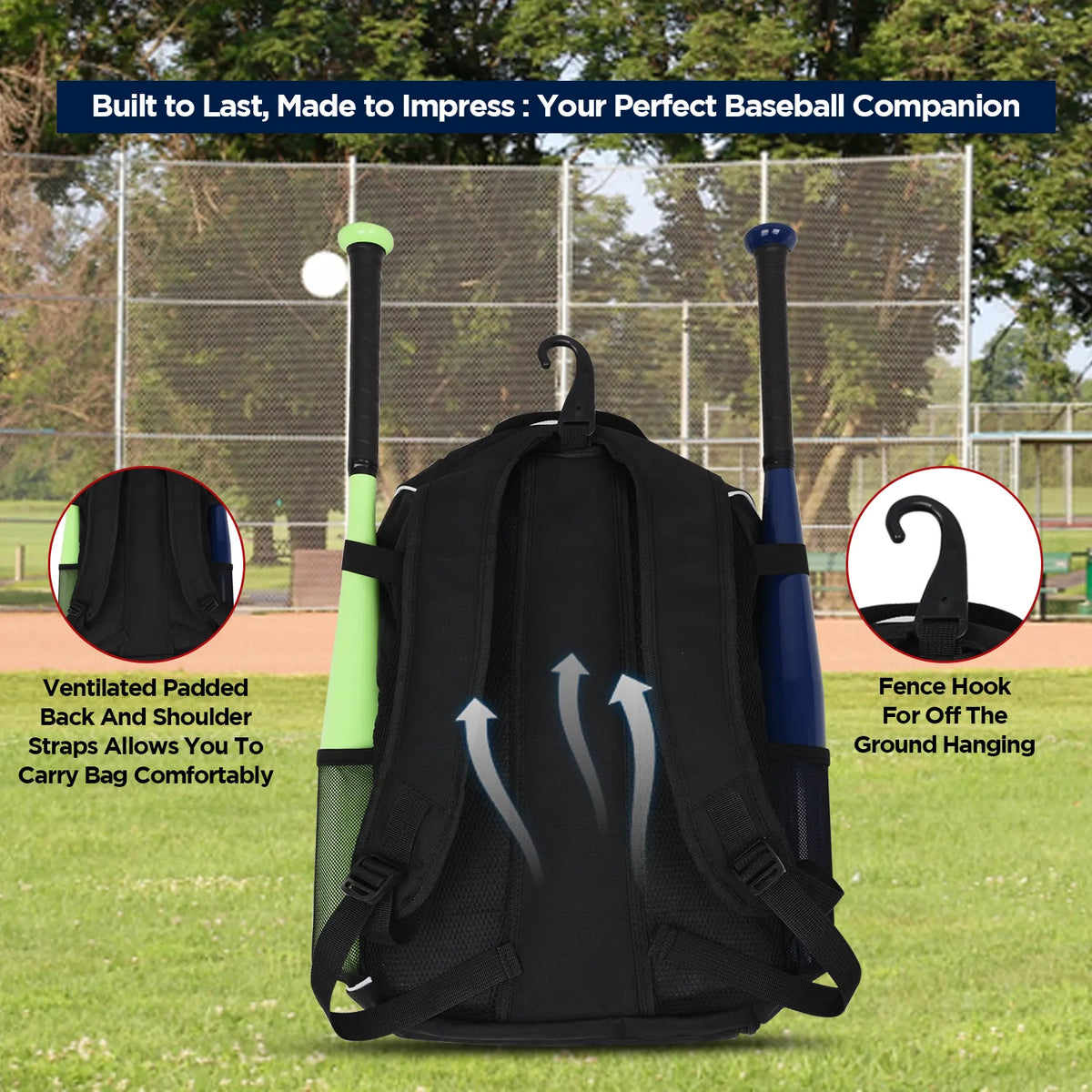 Exxact Sports Black Baseball Bat Bag with Seperate Cleats Compartment