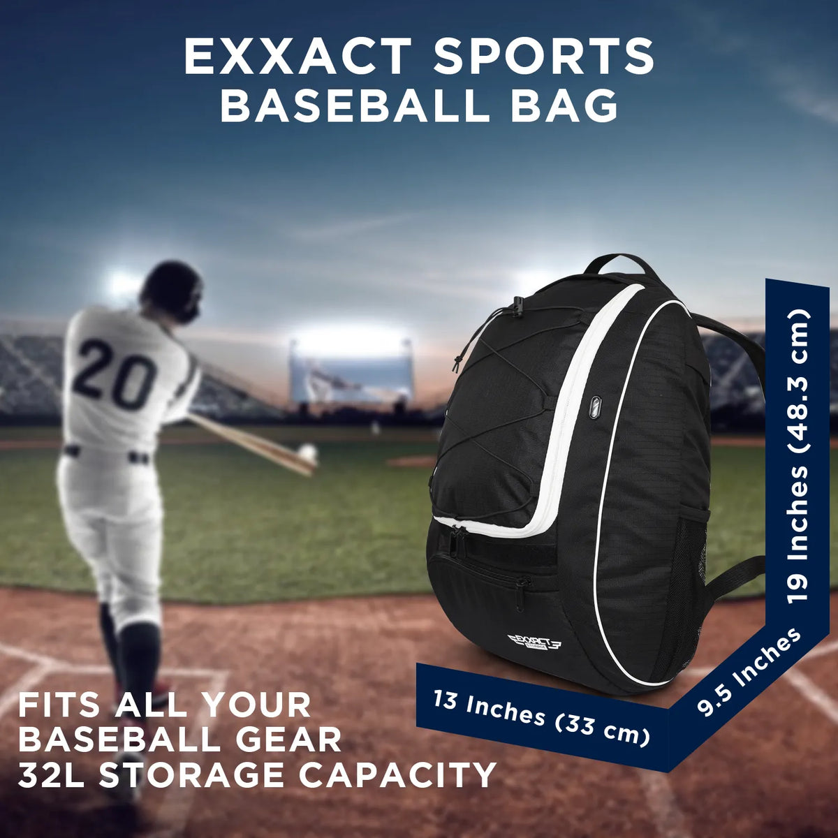 Exxact Sports Black Baseball Bat Bag with Seperate Cleats Compartment