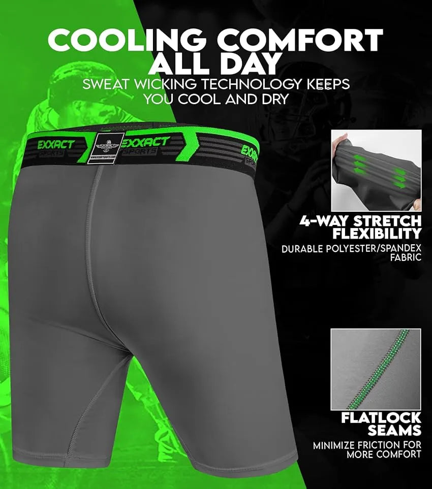 Exxact Sports Boys Compression Shorts with Soft Athletic Cup Youth - Gray