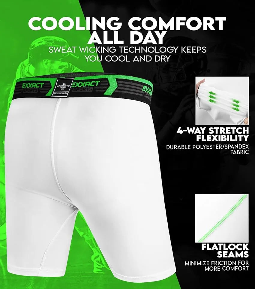 Exxact Sports Boys Compression Shorts with Soft Athletic Cup Youth - White