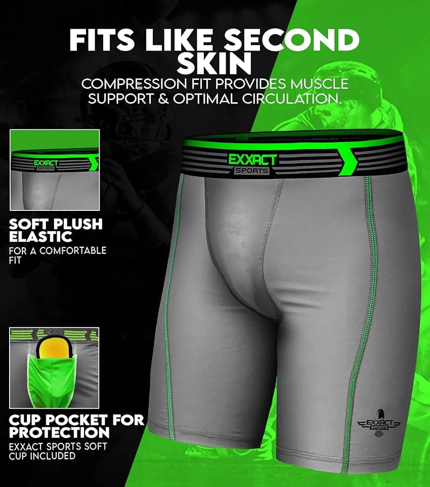 Exxact Sports Boys Compression Shorts with Soft Athletic Cup Youth - Gray