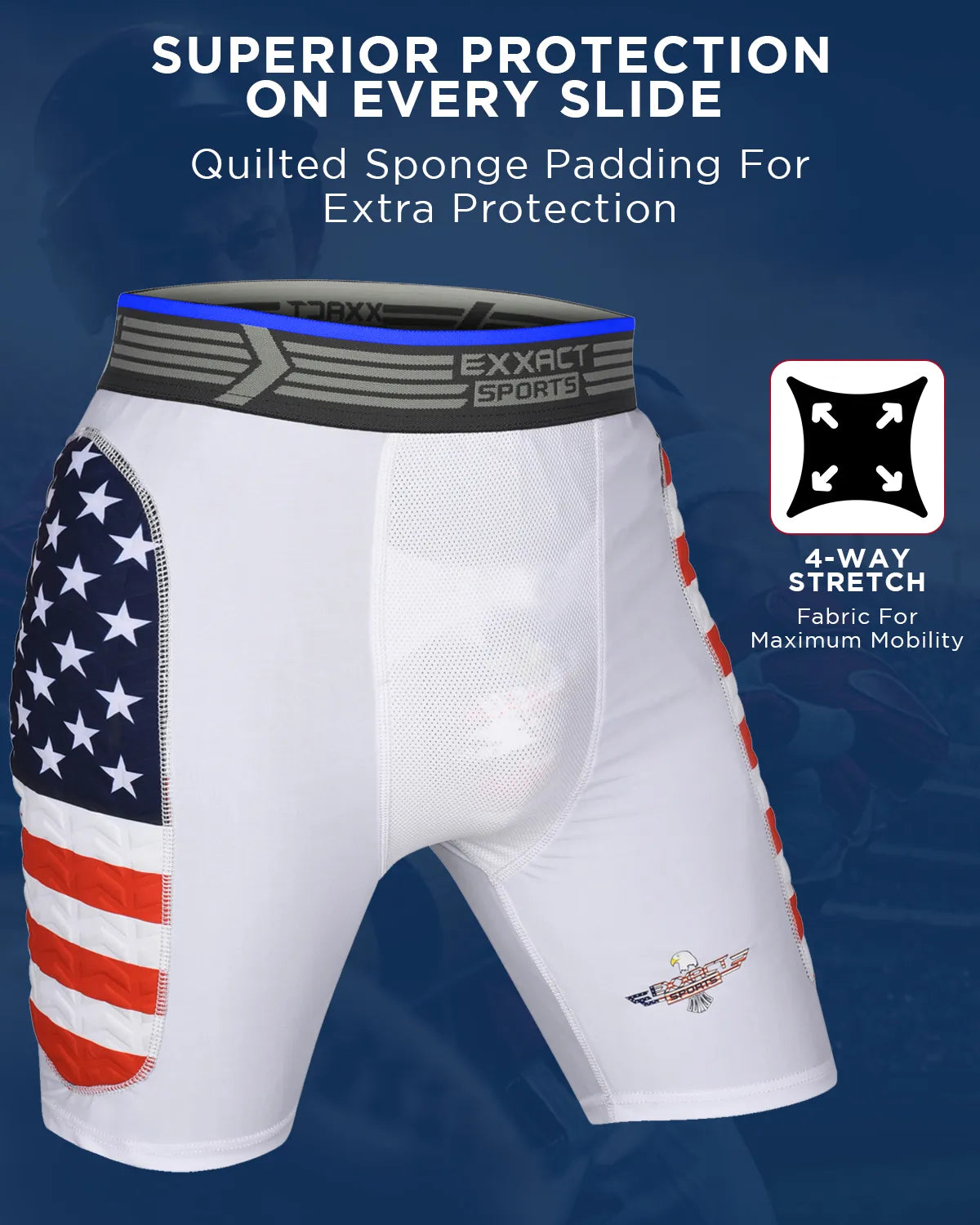 Exxact Sports Boys Padded Compression Sliding Shorts with Soft Athletic Cup - Flag