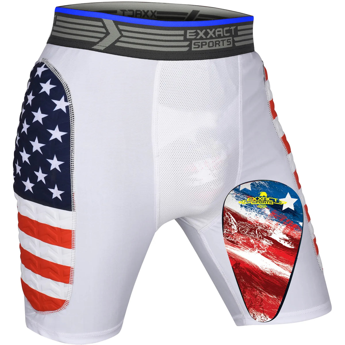 Exxact Sports Boys Padded Compression Sliding Shorts with Soft Athletic Cup - Flag - Small
