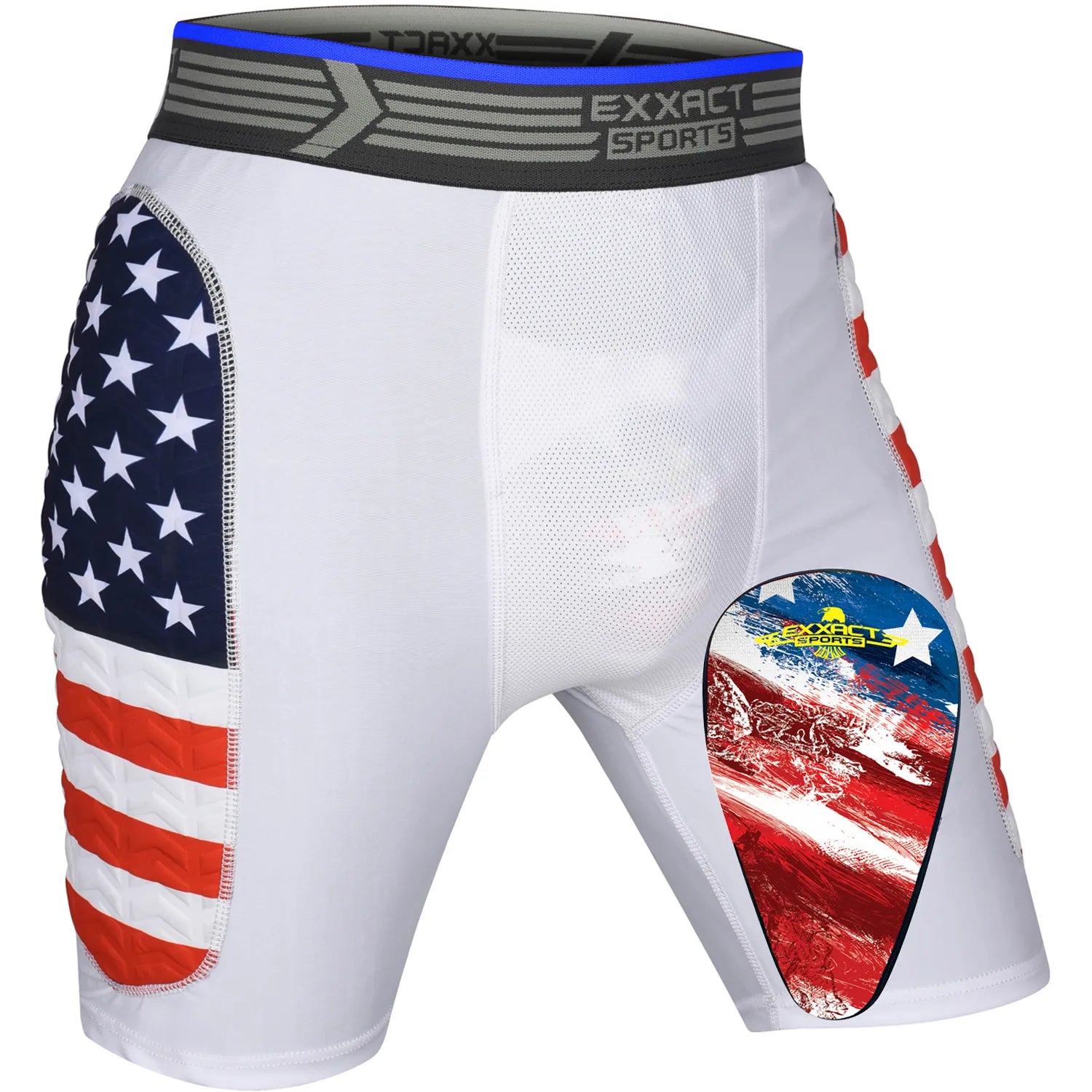 Exxact Sports Boys Padded Compression Sliding Shorts with Soft Athletic Cup - Flag - Small