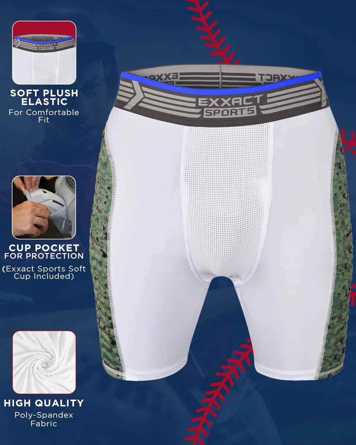 Exxact Sports Boys Padded Compression Sliding Shorts with Soft Athletic Cup - White Green - Small