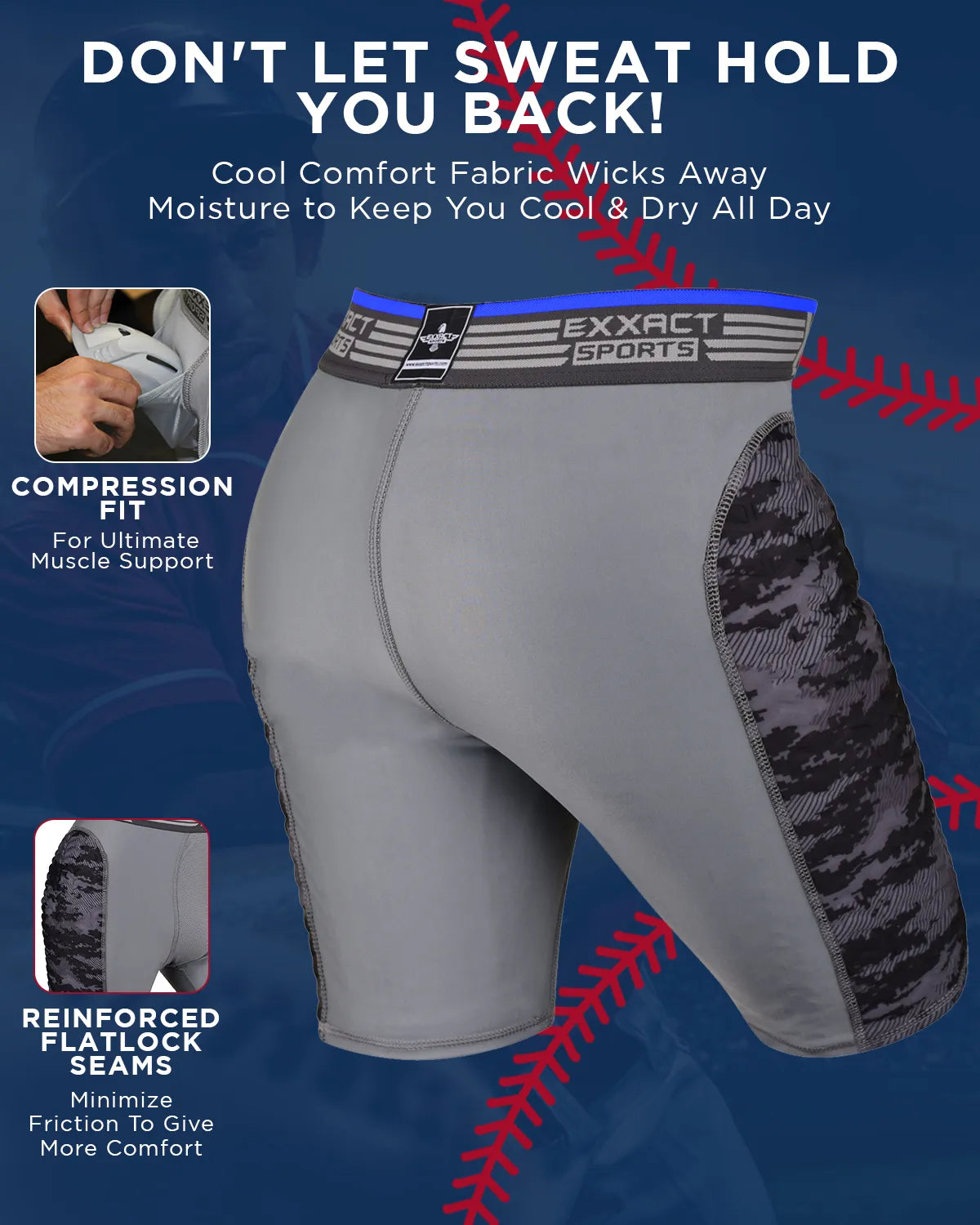 Exxact Sports Boys Padded Compression Sliding Shorts with Soft Athletic Cup - Gray Black