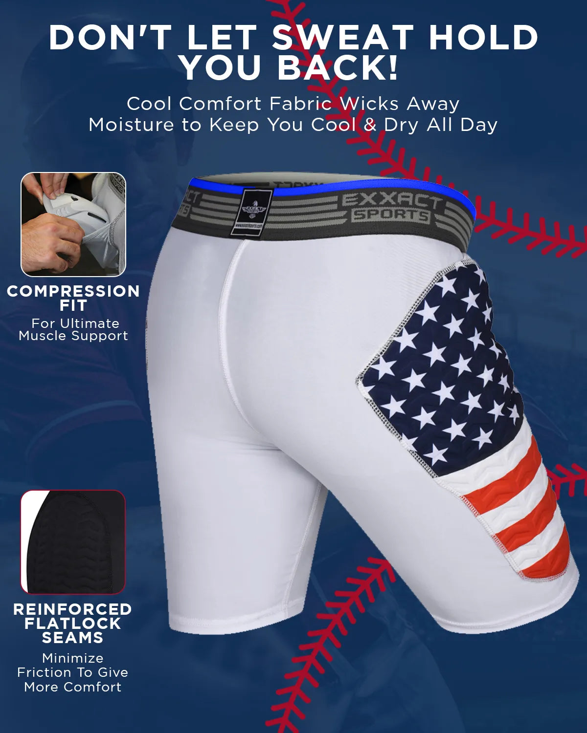 Exxact Sports Boys Padded Compression Sliding Shorts with Soft Athletic Cup - Flag