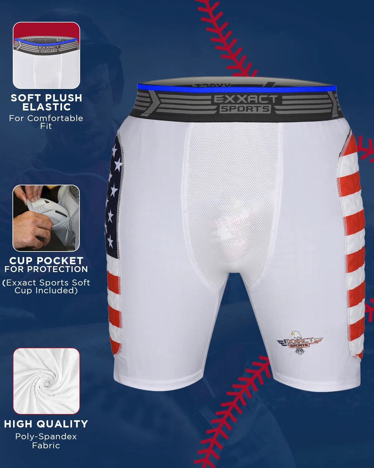 Exxact Sports Boys Padded Compression Sliding Shorts with Soft Athletic Cup - Flag - Small