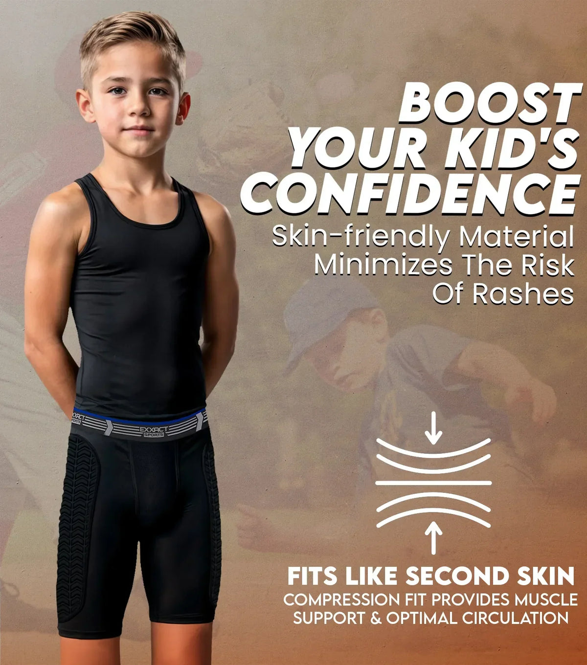 Exxact Sports Boys Padded Compression Sliding Shorts with Soft Athletic Cup - Black