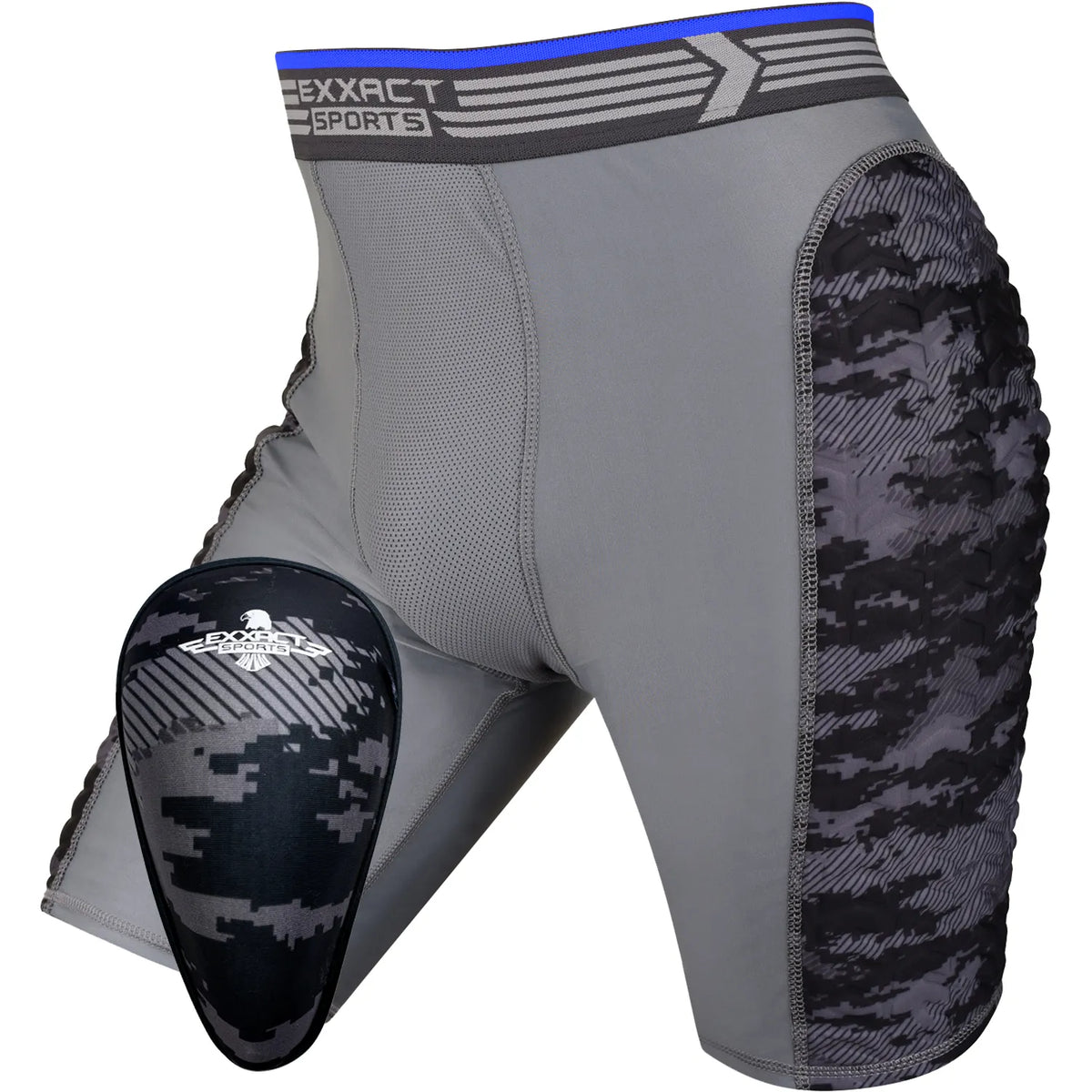 Exxact Sports Boys Padded Compression Sliding Shorts with Soft Athletic Cup - Gray Black