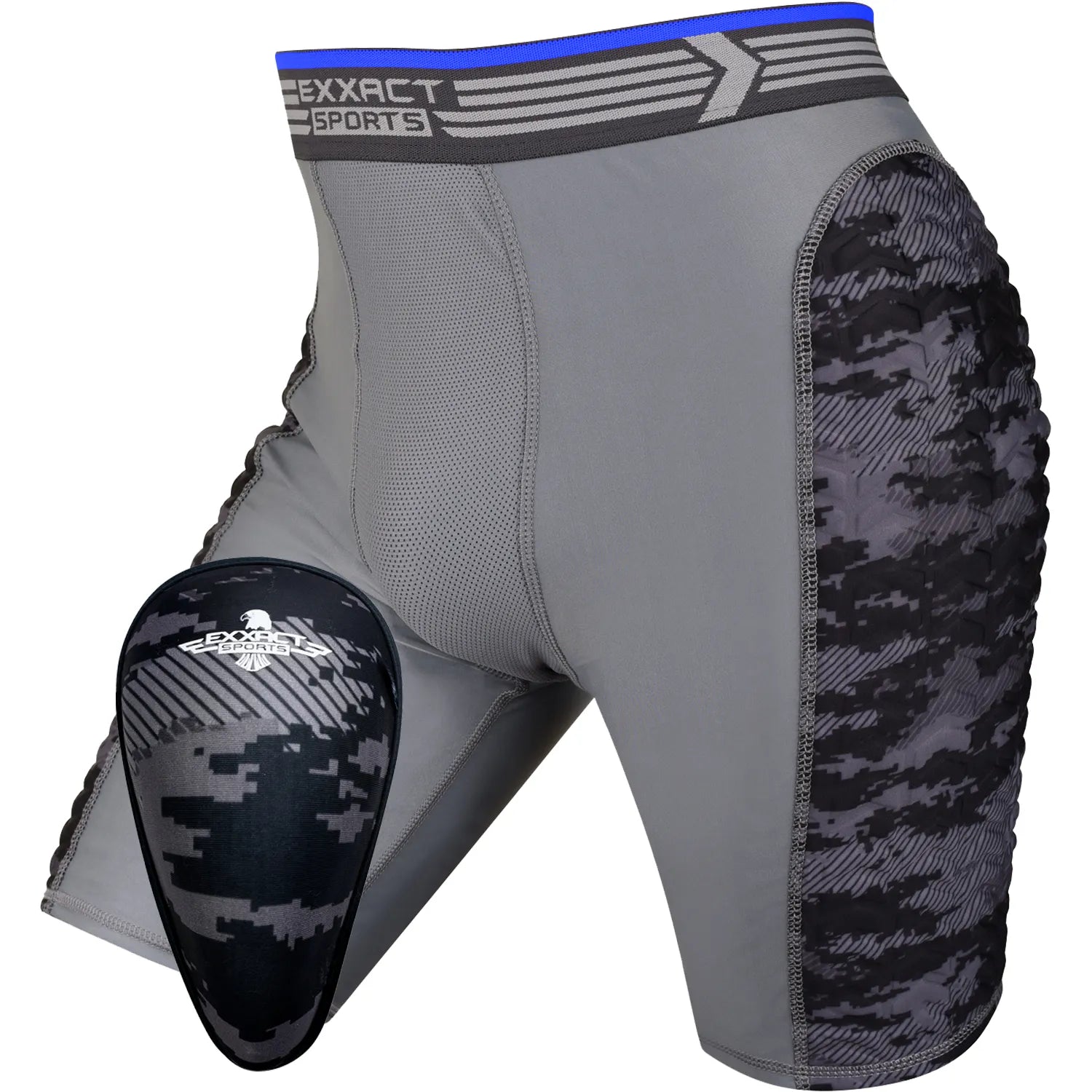 Exxact Sports Boys Padded Compression Sliding Shorts with Soft Athletic Cup - Gray Black - Small