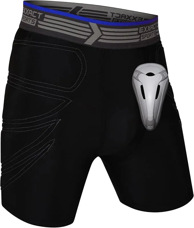 Exxact Sports Boy’s Padded Sliding Shorts with Hard Protective Cup - Black - Small