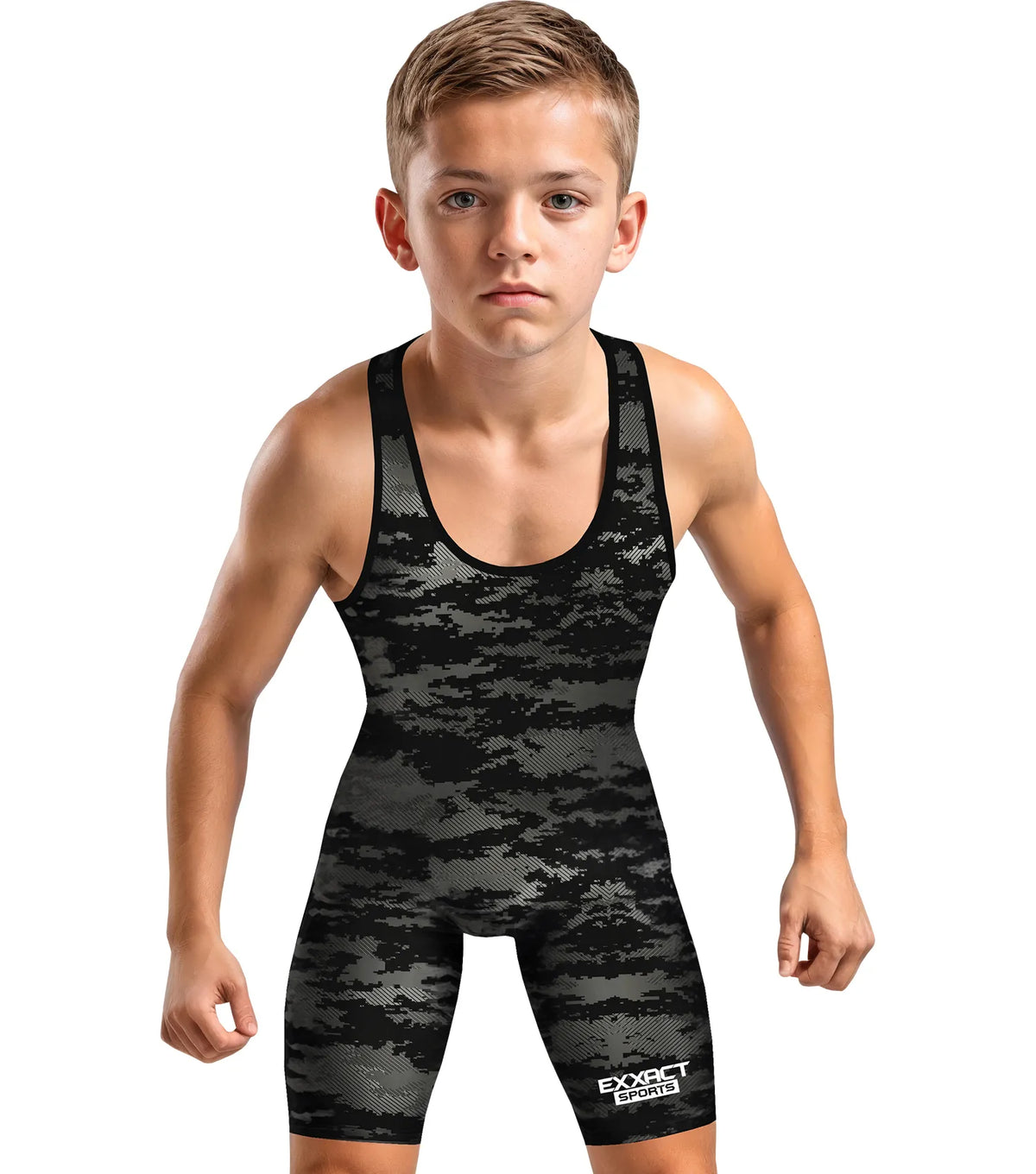 Exxact Sports Boys Youth Camouflage Wrestling Singlets - Black Camo