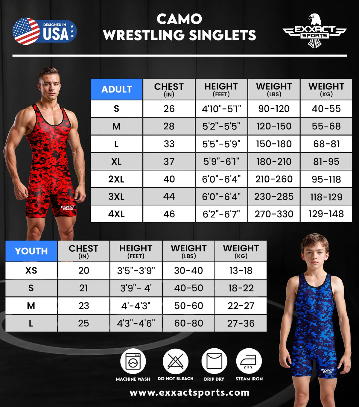 Exxact Sports Boys Youth Camouflage Wrestling Singlets - Blue Camo