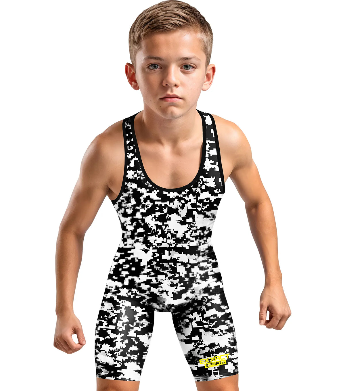 Exxact Sports Boys Youth Camouflage Wrestling Singlets - White & Black Camo