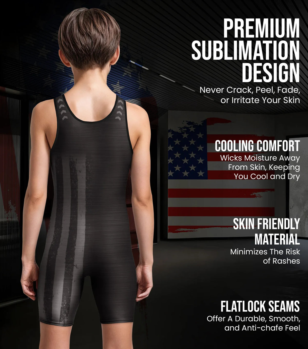 Exxact Sports Boys Youth Patriot Wrestling Singlets - Black
