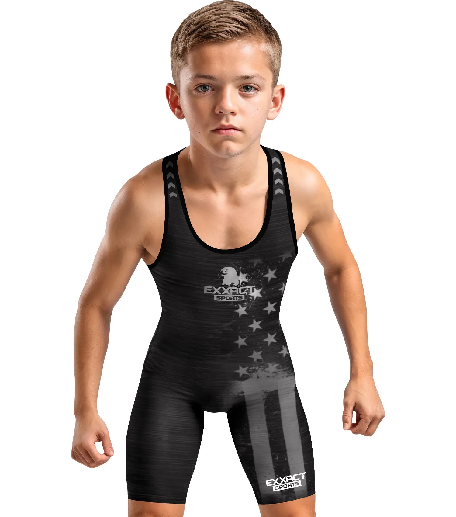 Exxact Sports Boys Youth Patriot Wrestling Singlets - Black