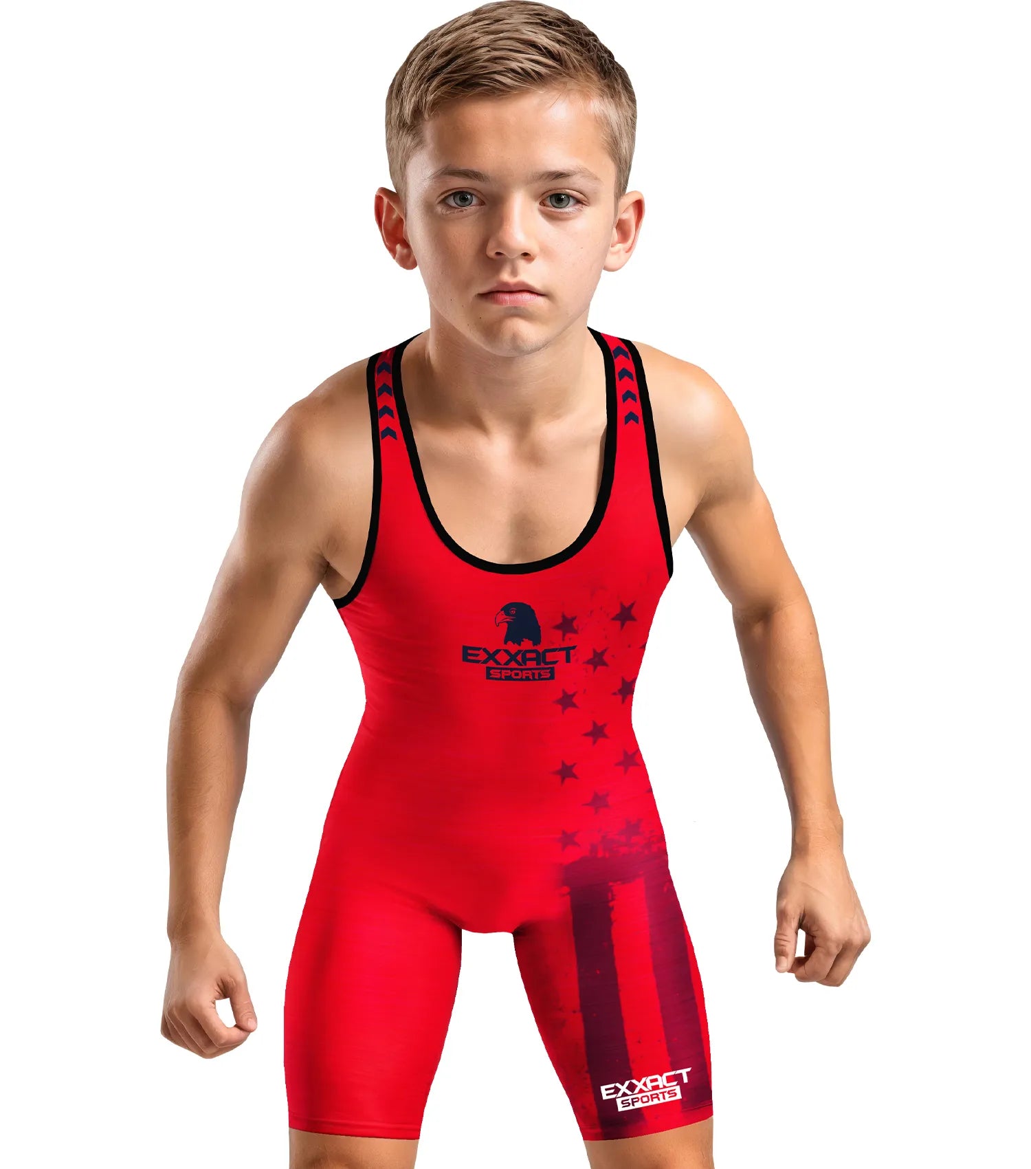 Exxact Sports Boys Youth Patriot Wrestling Singlets - Red