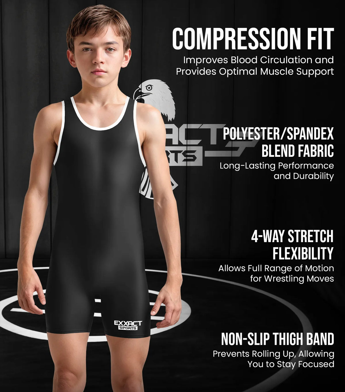 Exxact Sports Boys Youth Plain Black Wrestling Singlets Powerlifting Singlet
