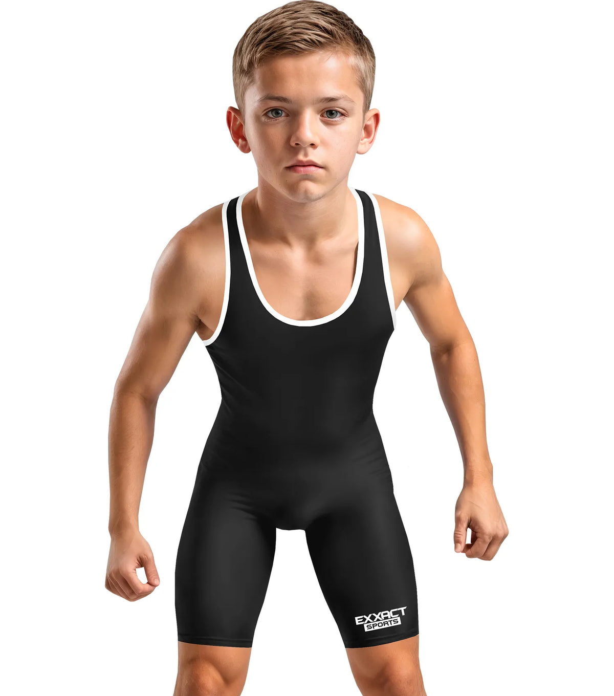 Exxact Sports Boys Youth Plain Black Wrestling Singlets Powerlifting Singlet