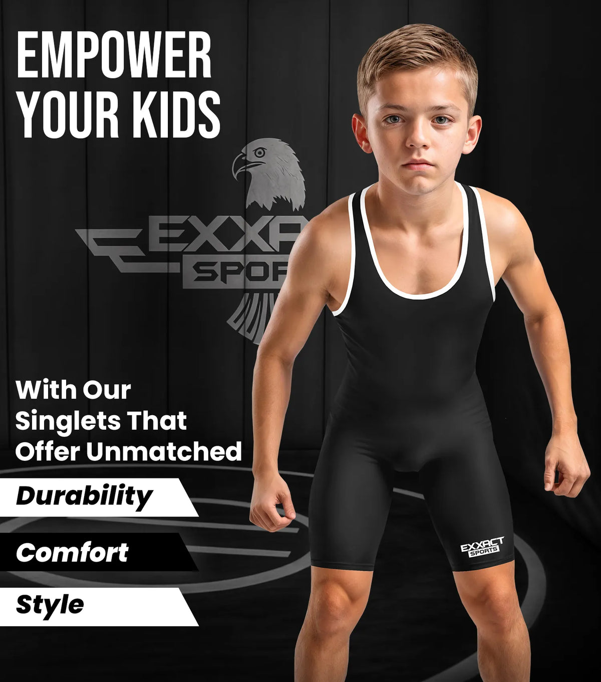 Exxact Sports Boys Youth Plain Black Wrestling Singlets Powerlifting Singlet