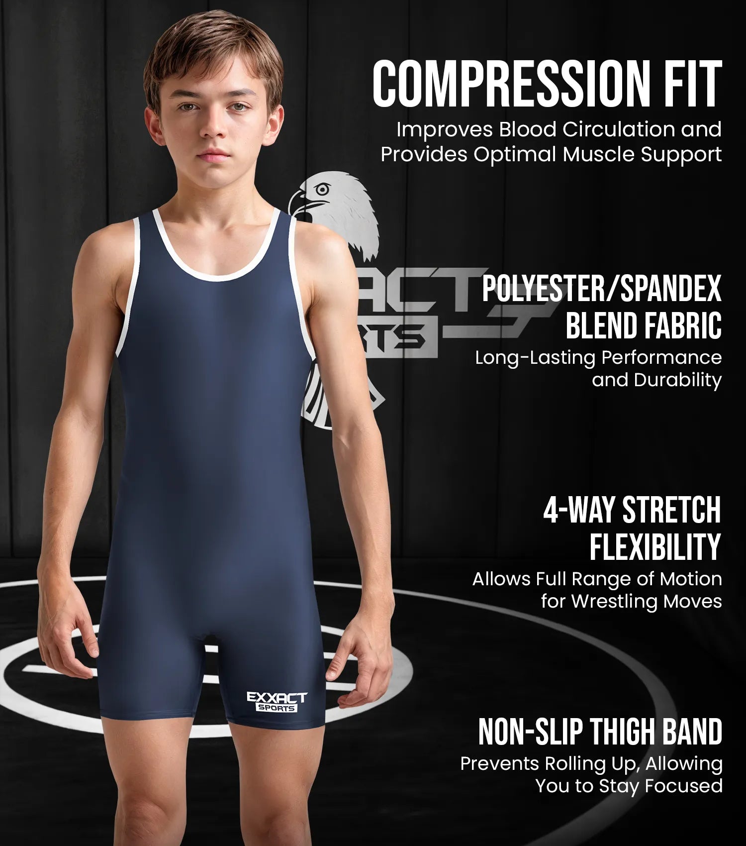 Exxact Sports Boys Youth Plain Navy Wrestling Singlets Powerlifting Singlet