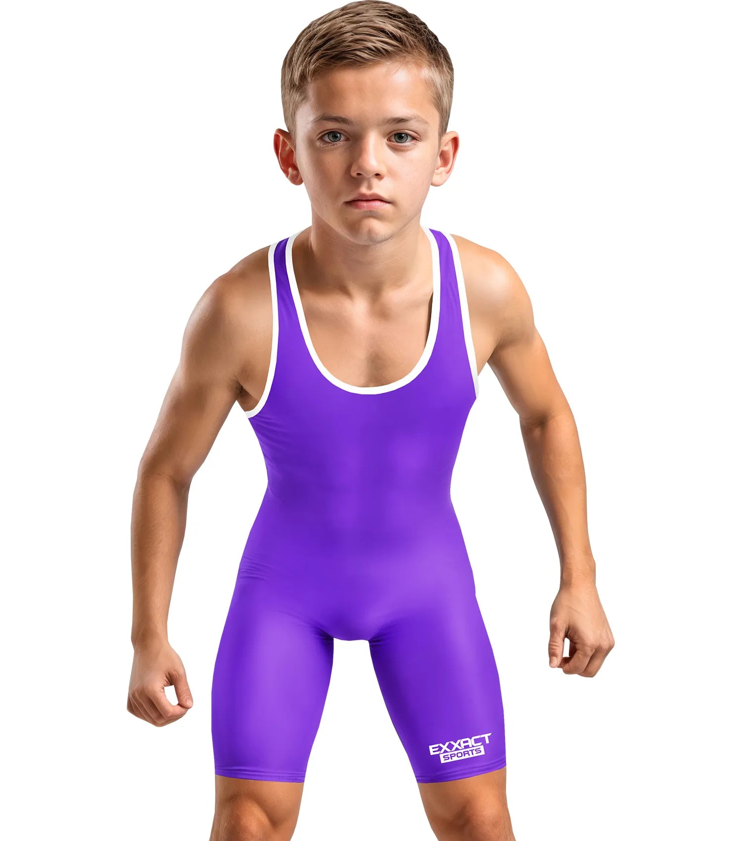 Exxact Sports Boys Youth Plain Purple Wrestling Singlets Powerlifting Singlet