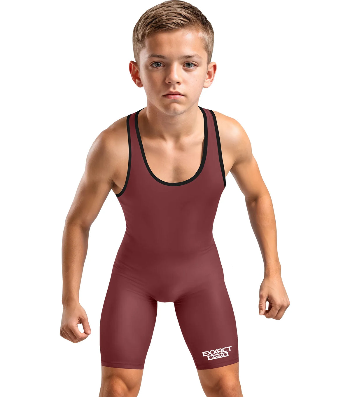 Exxact Sports Boys Youth Plain Wrestling Singlets Powerlifting Singlet - Maroon