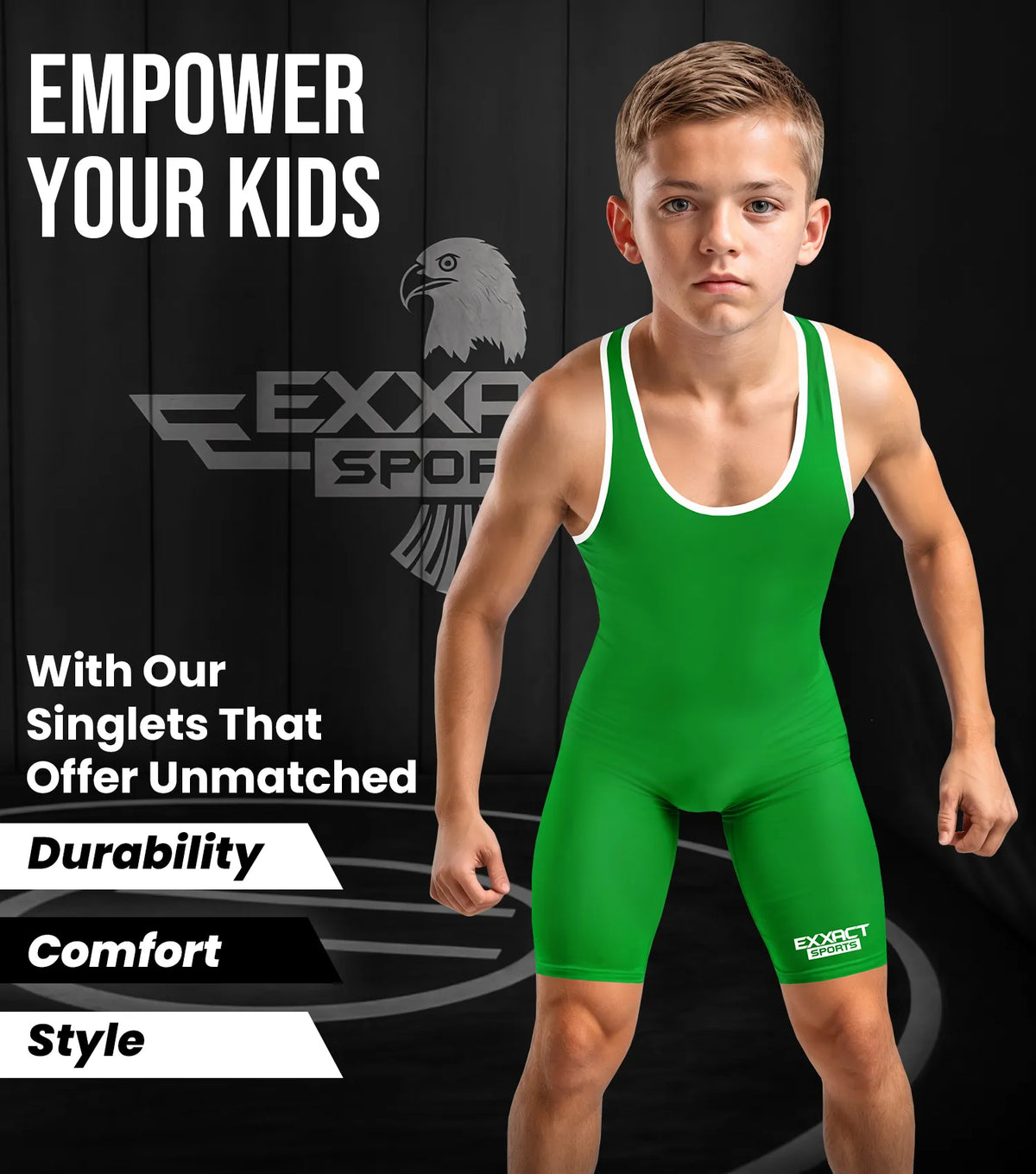Exxact Sports Boys Youth Plain Wrestling Singlets Powerlifting Singlet - Green